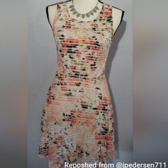 Trixxi Multicolored Halter Sundress Mini Semi Sheer Overlay Fit & Flare Junior 3 - Picture 12 of 14